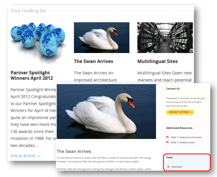 Figure 4: Reading list on the profile page and “Read Later” link next to an article